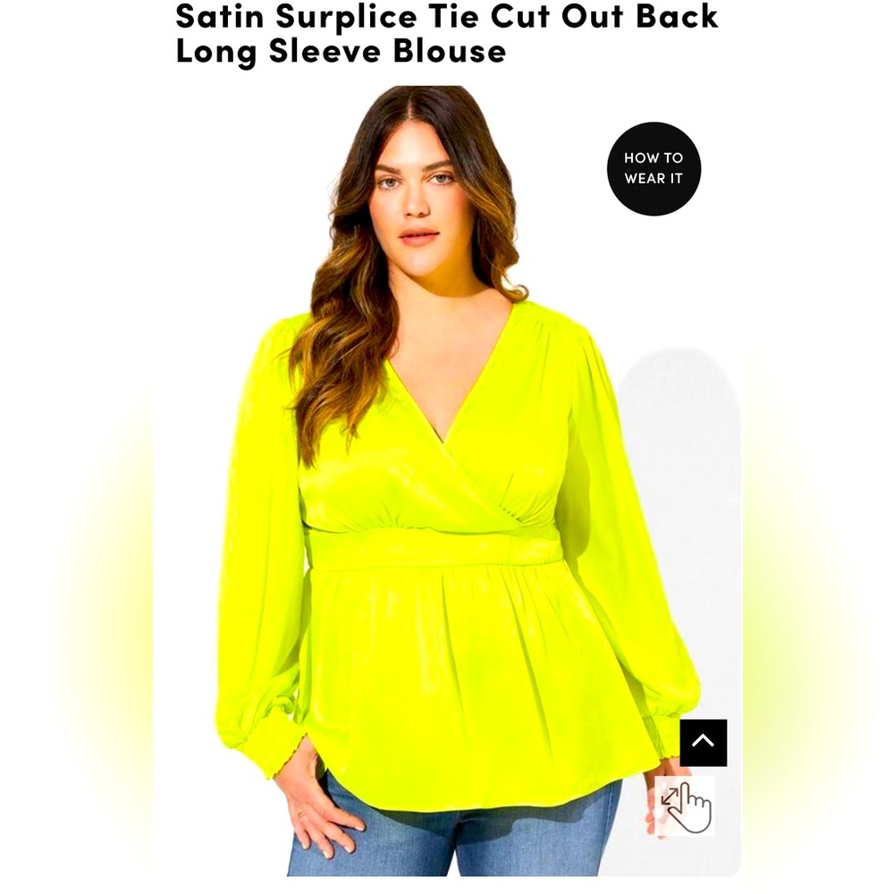 Torrid Satin Surplice Tie Cut Out Back Long Sleeve Blouse